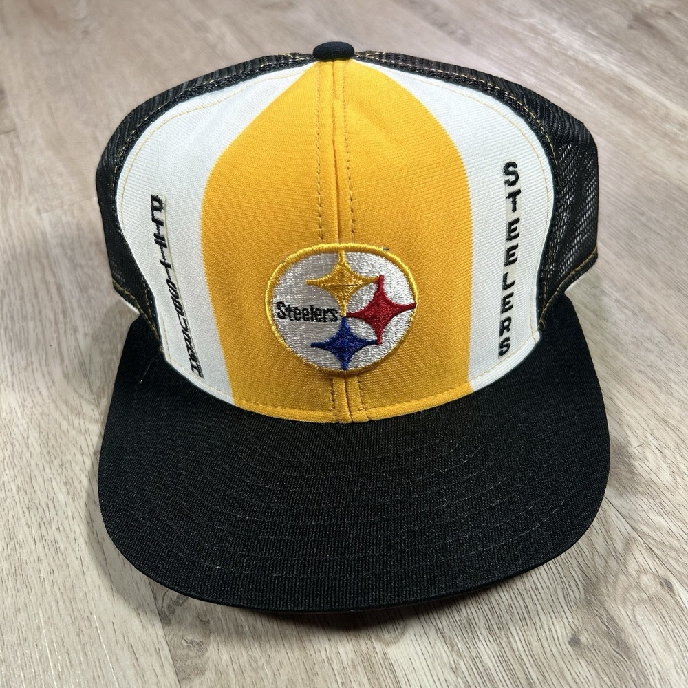 VTG‎ 80s Pittsburgh Steelers Hat Snapback NFL Yellow White Black Trucker Cap USA